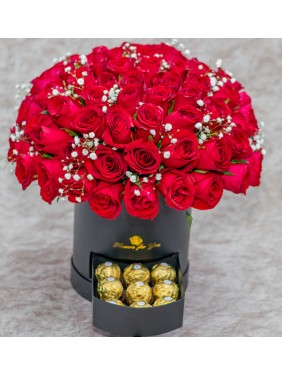 Red Roses Box & ferrero Chocolate Window 