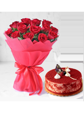 Love Express 12 Roses Red Velvet Cake