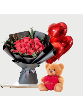 Win a Heart Red Roses, Teddy & Balloons