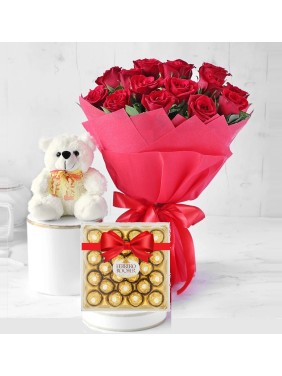 Surprise Gift Roses, ferrero & teddy