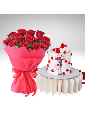 Forever Love 3D Cake & Flowers 