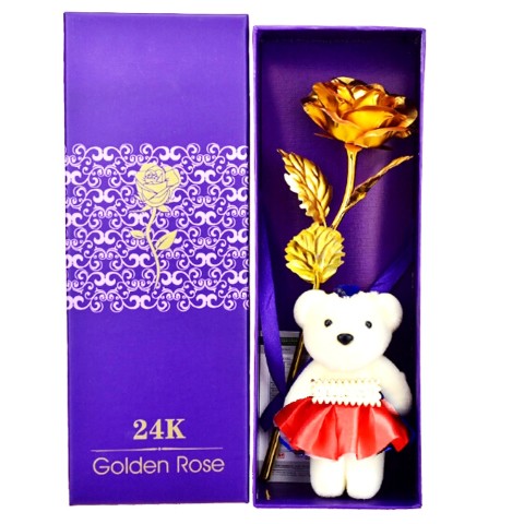 24k Gold Foil Plated Rose & Teddy