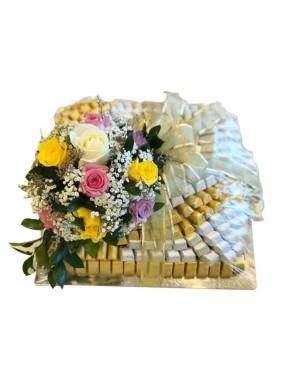 Chocolate & Flowers Tray Arrangement