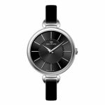 Chic Quartz Analogue Ladies Watch Black Dial with Leather Strap