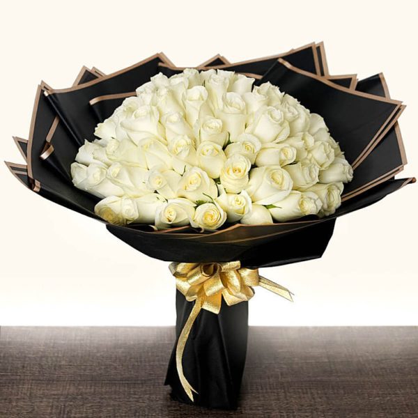 Elegance 50 White Roses Bouquet