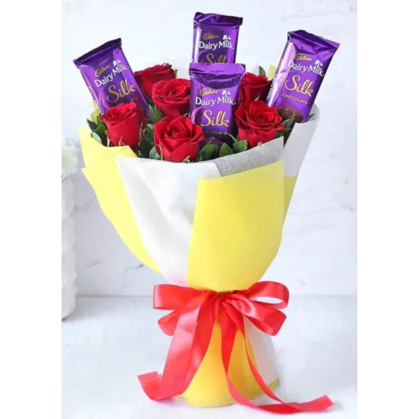6 Red Roses And 4 Chocolate Bouquet