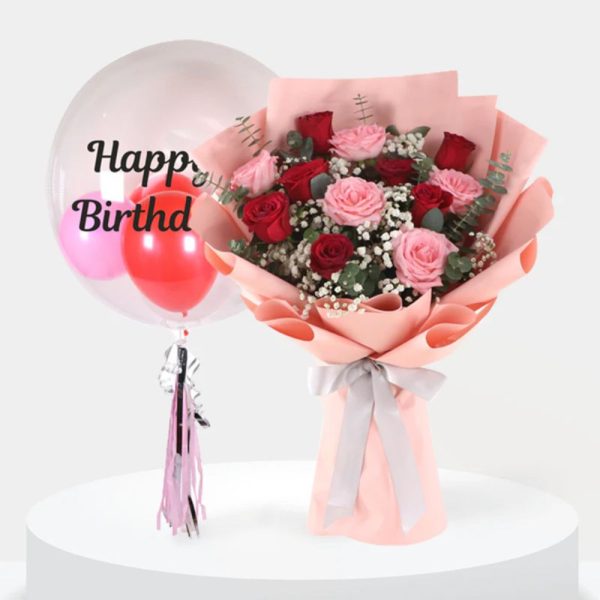 Roses and Birthday Balloon Bouquet