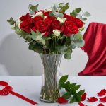 25 Fresh Red Roses 5 White Roses in a Vase