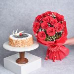 10 Red Roses Bouquet with Half Kg Butterscotch Cake