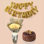 Happy Birthday Balloons, Decadent Cake & Gorgeous Roses