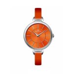 Quartz Analogue Ladies Watch Orange Dial & Leather Strap