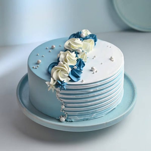 Blue Shade Ribbon & Roses Cake