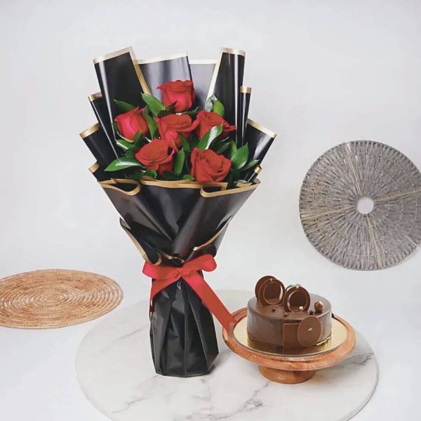 Roses & Rich Chocolate Cake