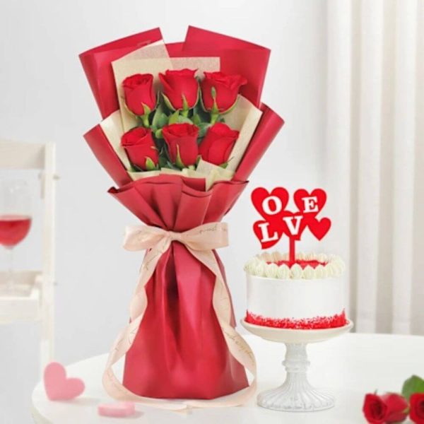 Romance Bouquet & Red Velvet Cake 300g