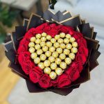 Red Roses & Ferrero Rocher Chocolates Bouquet with Black Wrapping