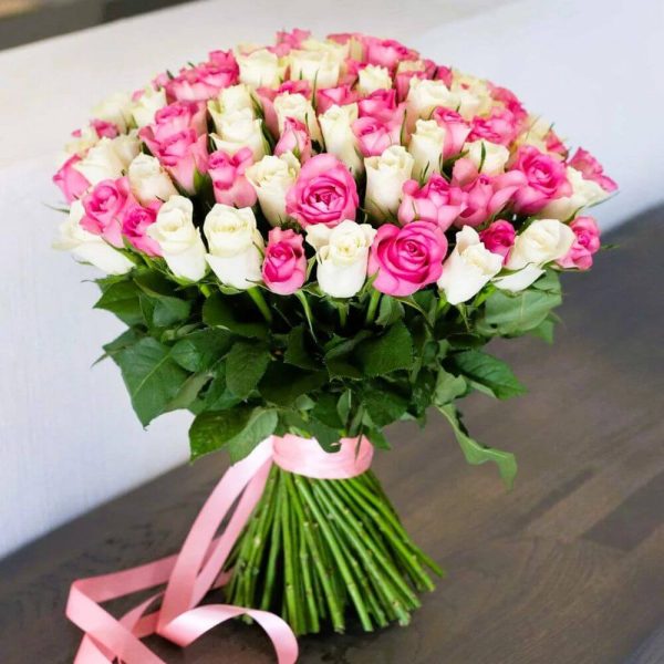 Pink and White 50 Roses Bouquet