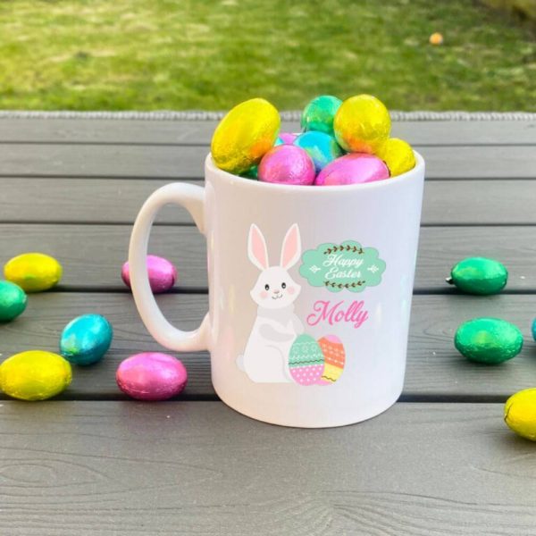 Happy Easter Mug with Colorful Chocolate Eggs