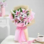 Oriental Delight Pink Lily Bouquet For Mother