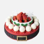 Holiday Season Cake with fresh strawberries Mr. Claus Belt Cake