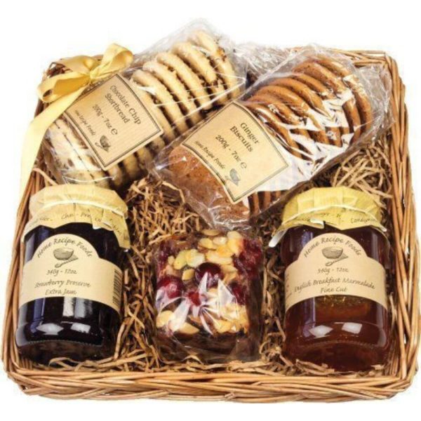 Elegant wooden hamper filled with a variety of treats