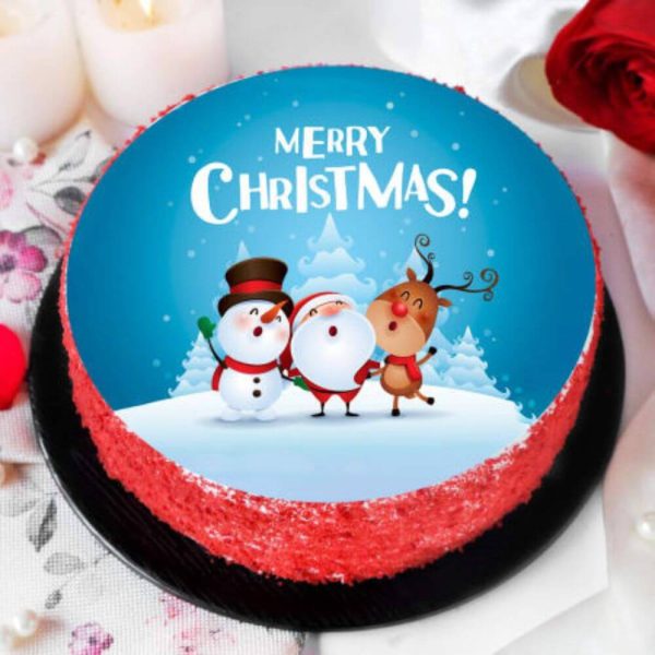 Merry Christmas Snowman Personalized Photo Cake (Half Kg)