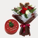 Festive Christmas Delight 300g Bento Cake with Roses Elegant Bouquet
