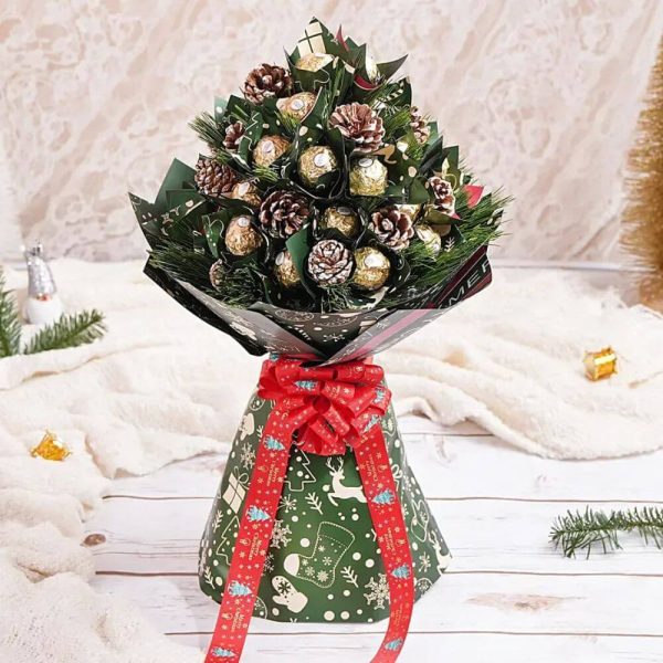 Festive Bliss Pine Cone & Ferrero Rocher Holiday Bouquet