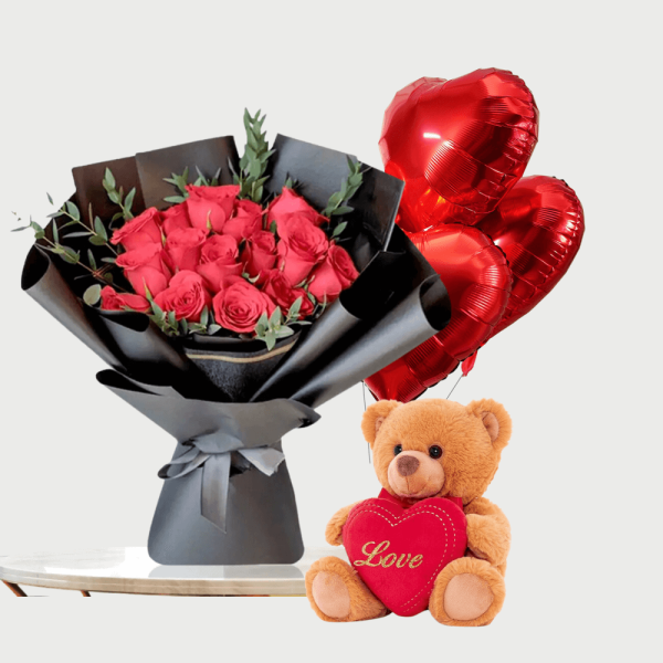 Win a Heart Red Roses, Teddy & Balloons