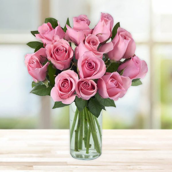 Vase of 12 Pink Roses