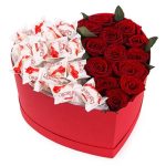 Red Roses & Raffaello Chocolate Heart Gift Box Romantic Surprise