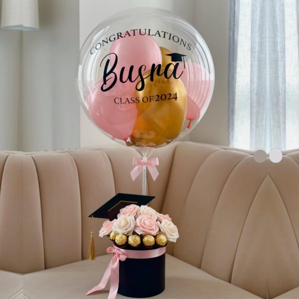Graduation Bubble Balloon & Mixed Roses