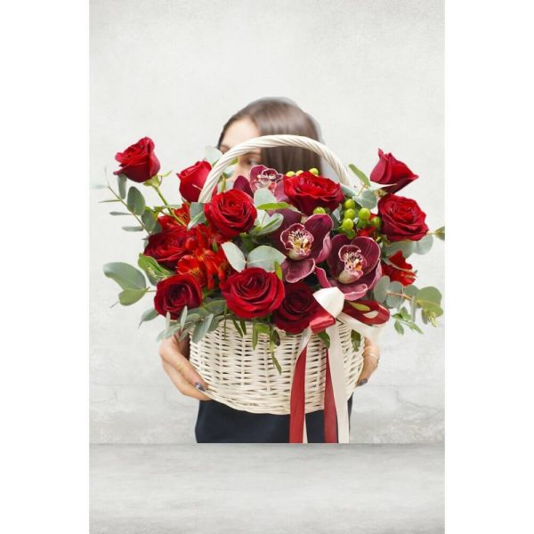 Basket Arrangement of Roses & Orchids