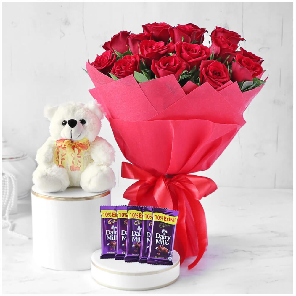 teddy-cadbury-roses12-1000x1000 Win a Heart 12 Roses white sweetness - Image 1