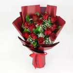 12 Red Roses Bouquet with Eucalyptus & Gypsophila