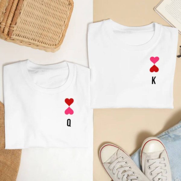 King Queen and Heart Couple T-Shirt Personalized